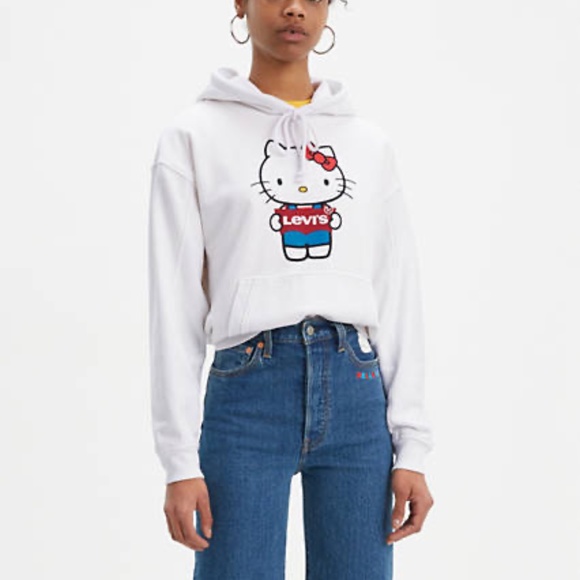NWT LEVIS Ltd Ed UNBASIC HELLO KITTY WITH PATCH Women's Hoodie Jacket White - Picture 2 of 9